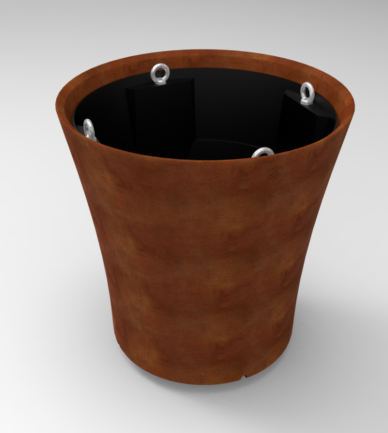 Pot Vogue Rond finition corten : Diamètre 800xht790 mm  avec contre-bac 100% recyclé
