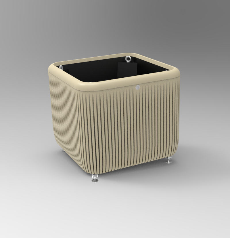 Bac d'orangerie Ora : Dimensions 990x990xht907 mm avec contre bac 100% recyclé équipé d'anneaux de levage et d'un châssis de manutention avec pieds réglables - Livré monté