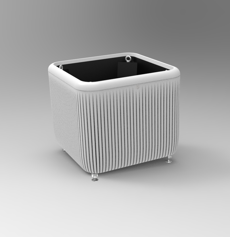 Bac d'orangerie Ora : Dimensions 990x990xht907 mm avec contre bac 100% recyclé équipé d'anneaux de levage et d'un châssis de manutention avec pieds réglables - Livré monté