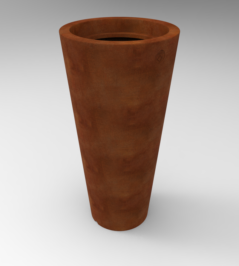 Pot Design Rond finition corten : Diamètre 500xht1000 mm avec contre bac 100% recyclé ht 400 mm