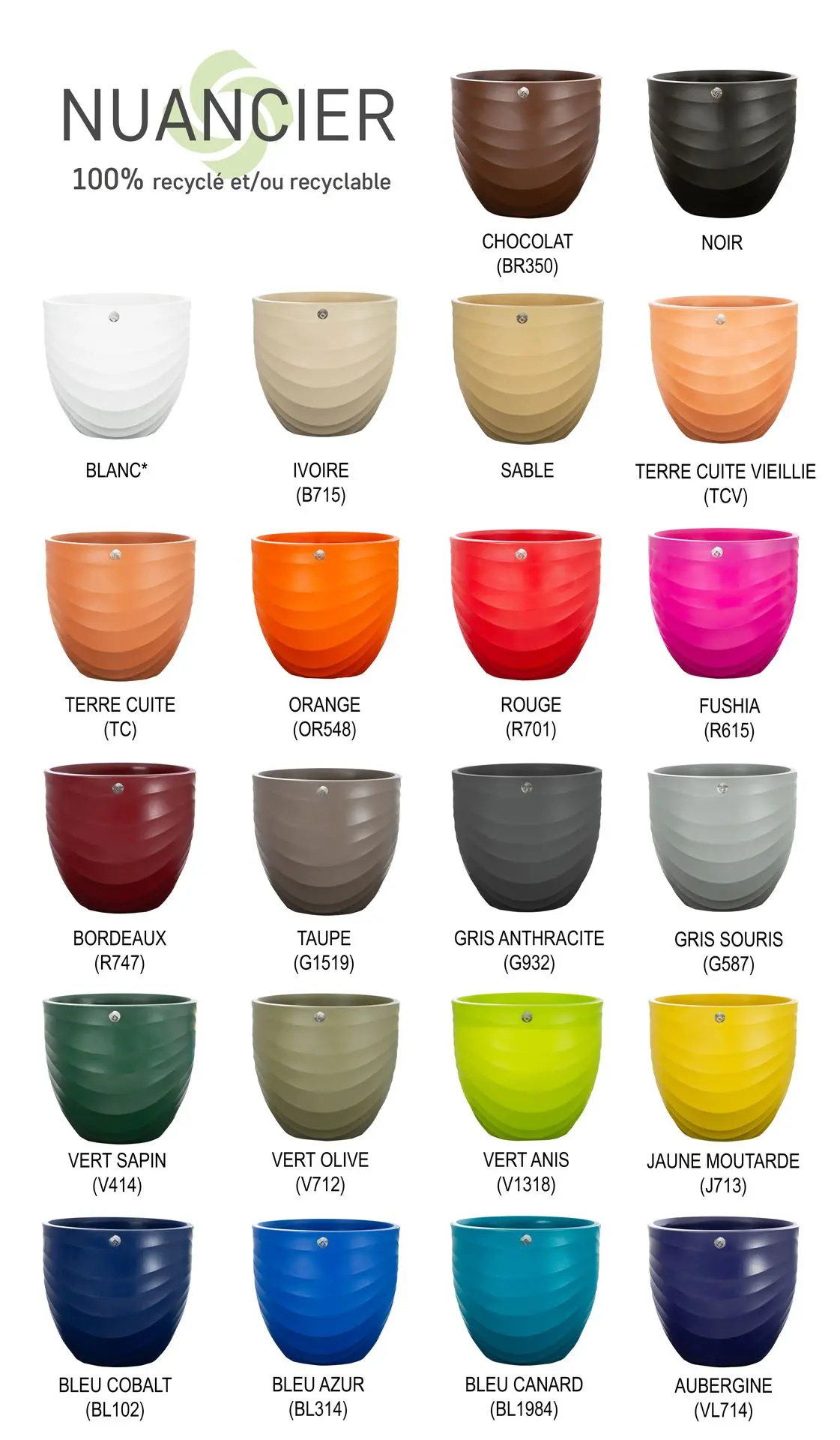 Nuancier de couleurs de l'ensemble des produits Papi teinté masse